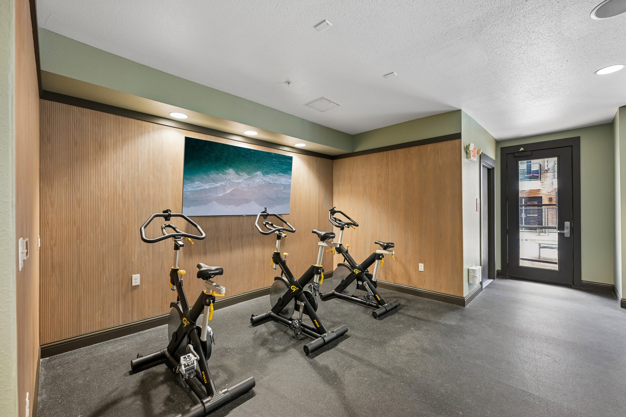 Stationary bike area with tv