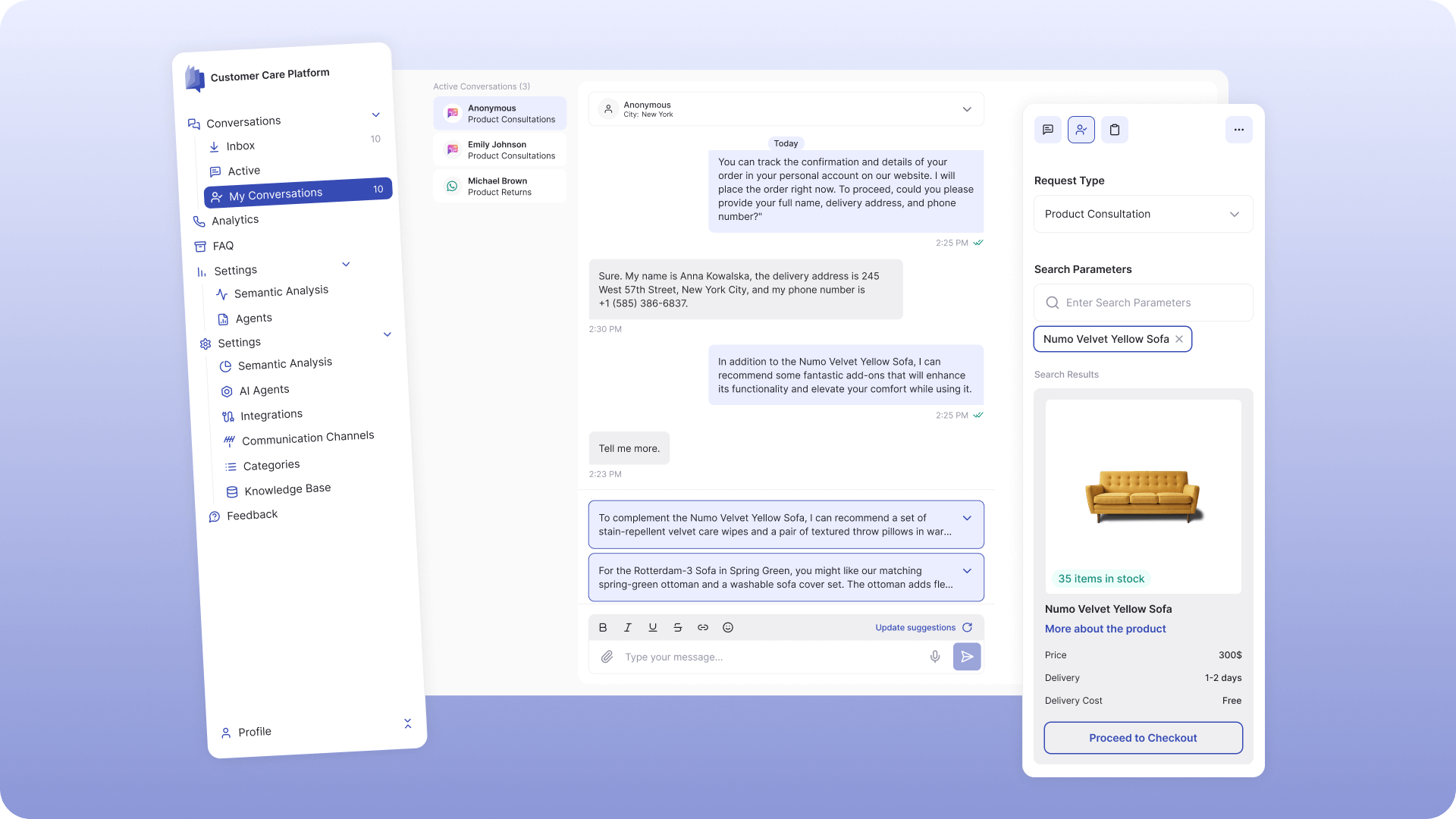 Customer care platform interface