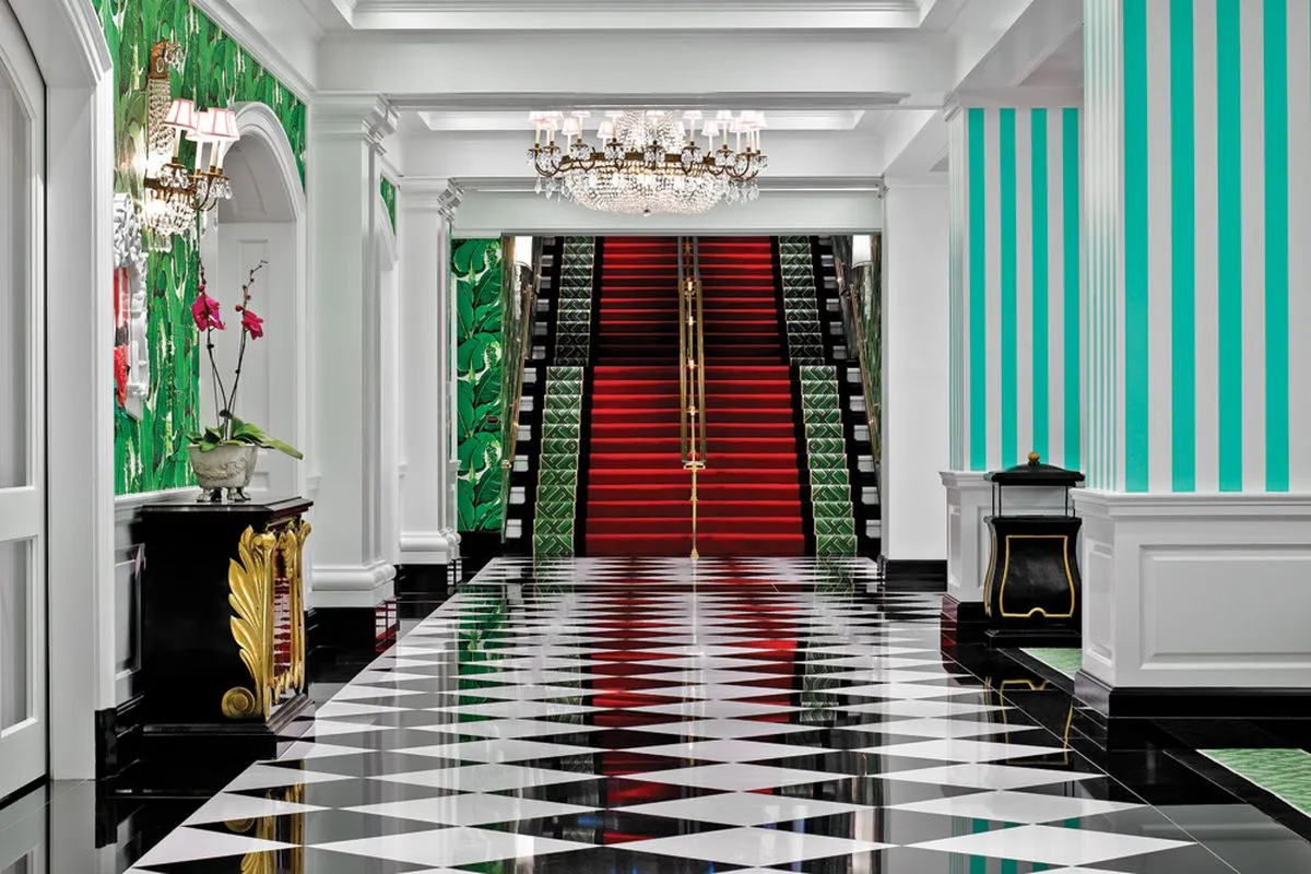 Dorothy Draper's signature black and white floor, shown here at the Greenbrier. All Greenbrier images courtesy of the Greenbrier.