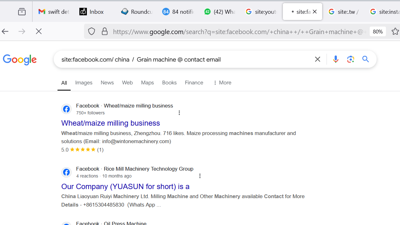 Google Dork: site:facebook.com/china / Grain machine @ contact email