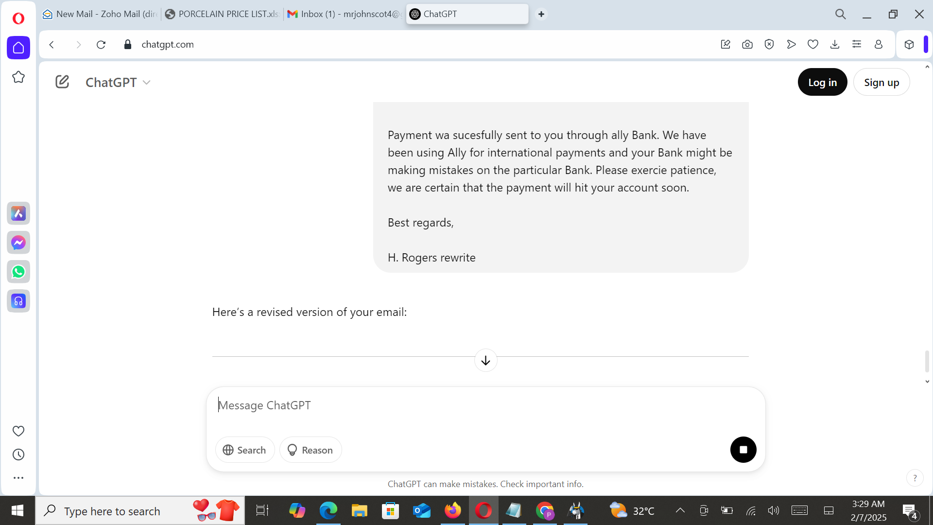 ChatGPT: Revise Email Message