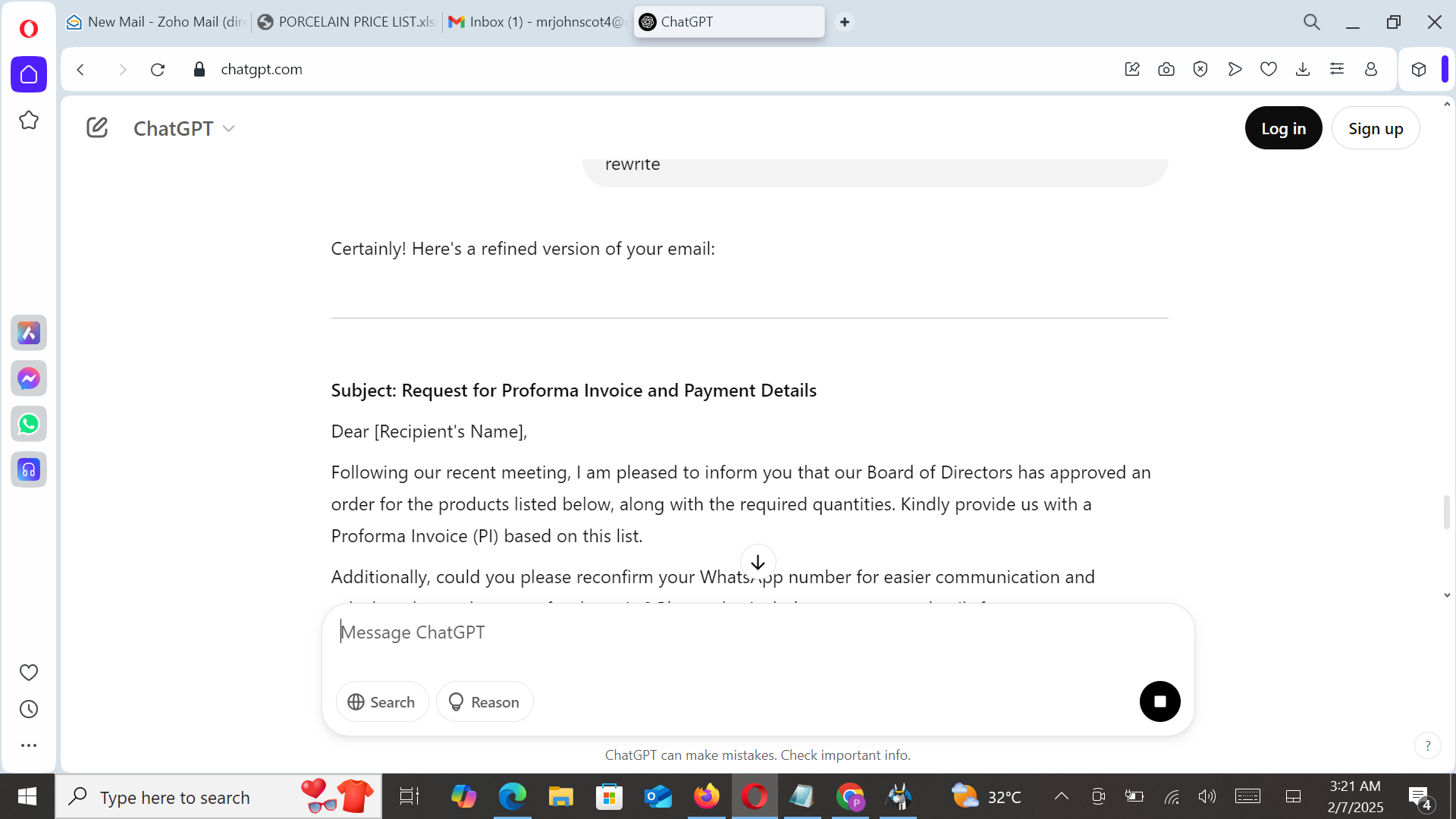 ChatGPT: Craft Full Email Message