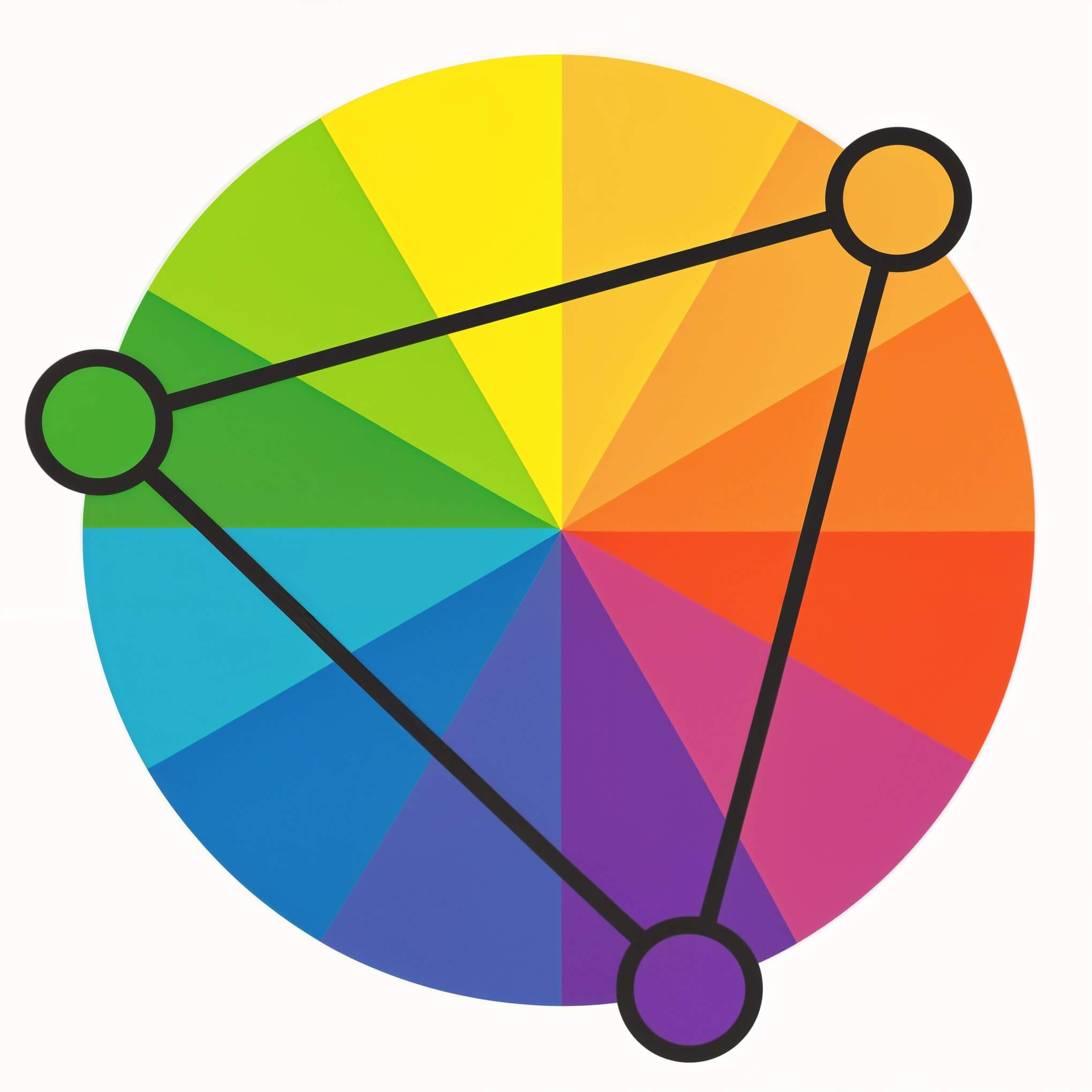 Triadic color wheel connecting three evenly spaced hues
