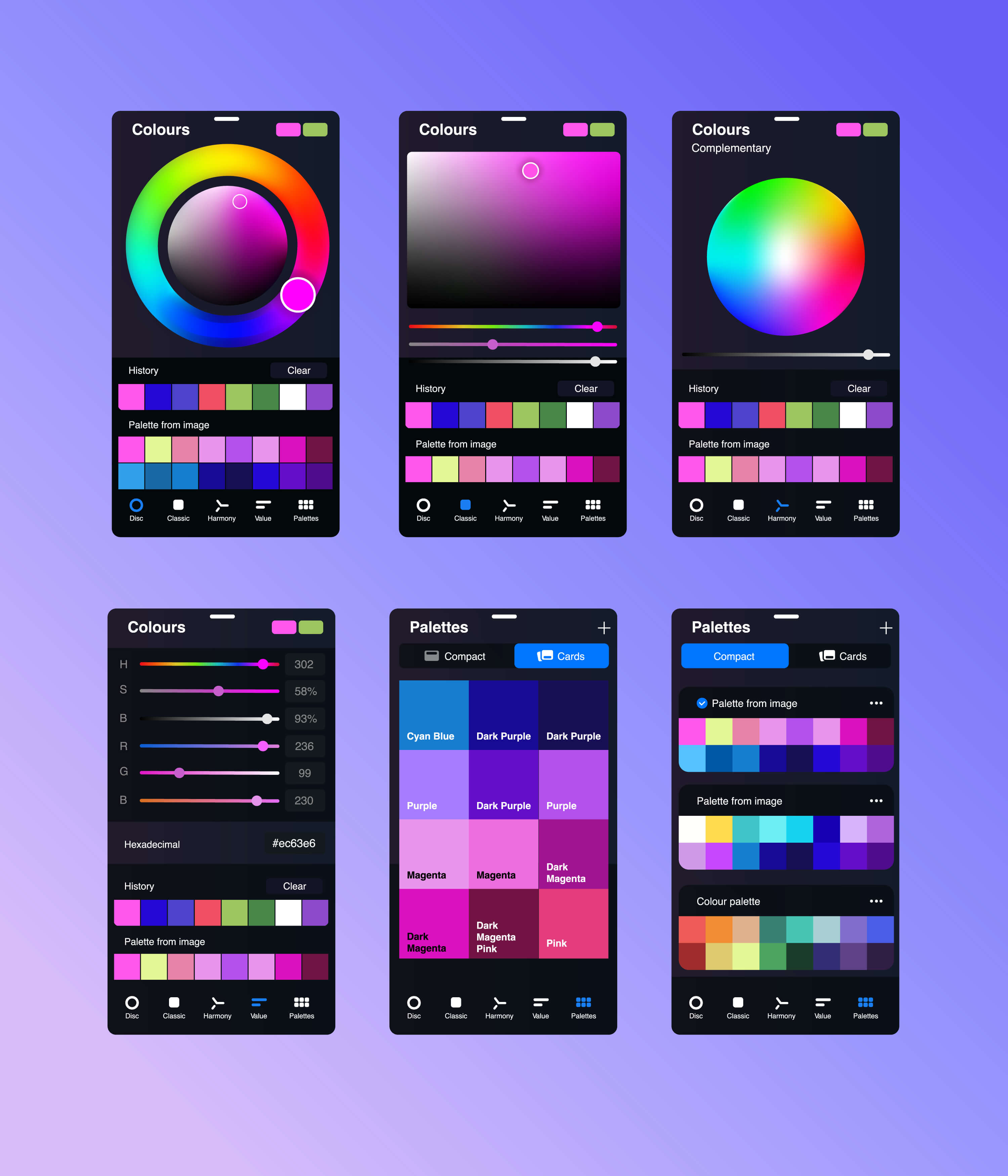 Gradient color swatches for UI design