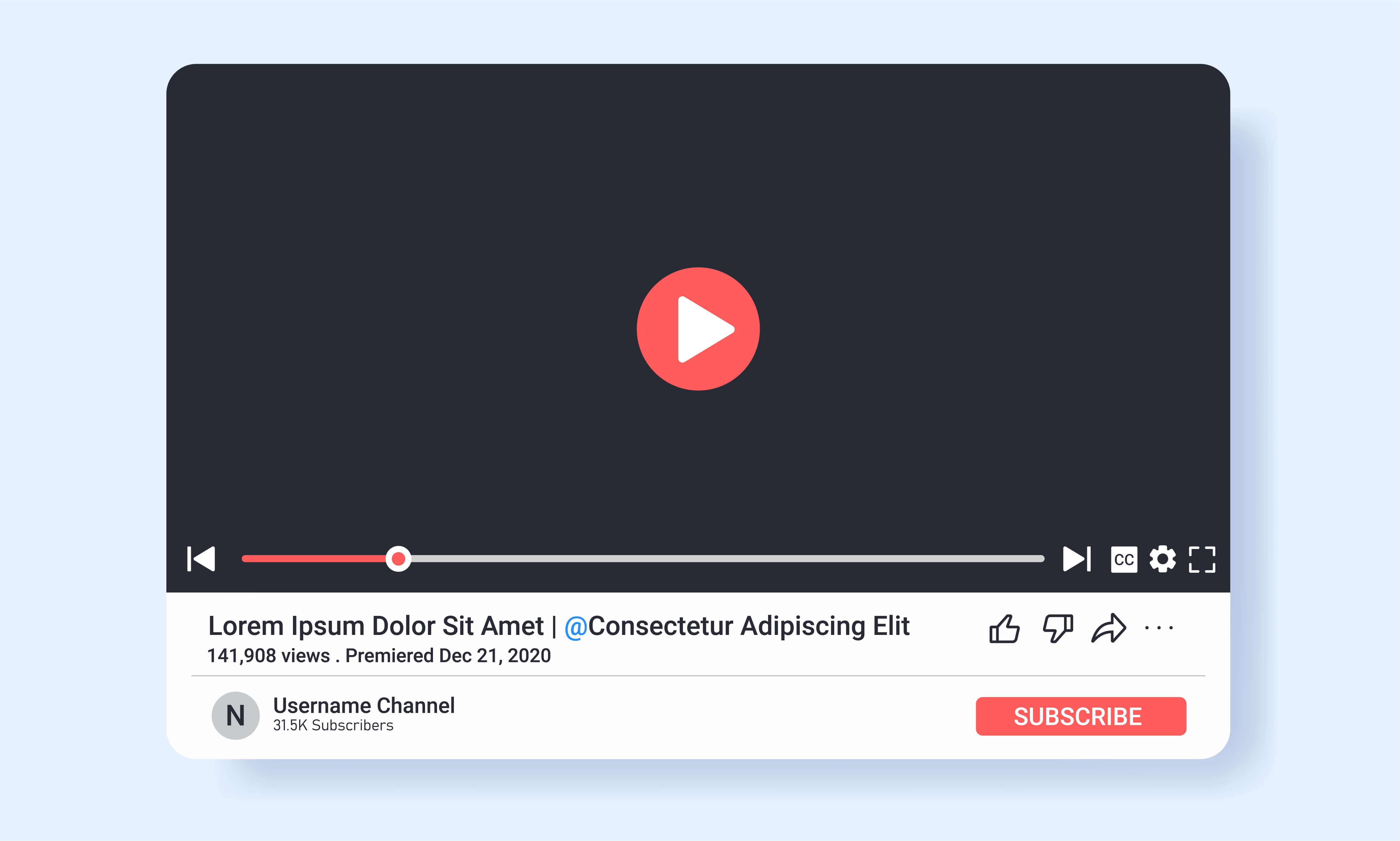 YouTube video interface showing play button, title, and user controls
