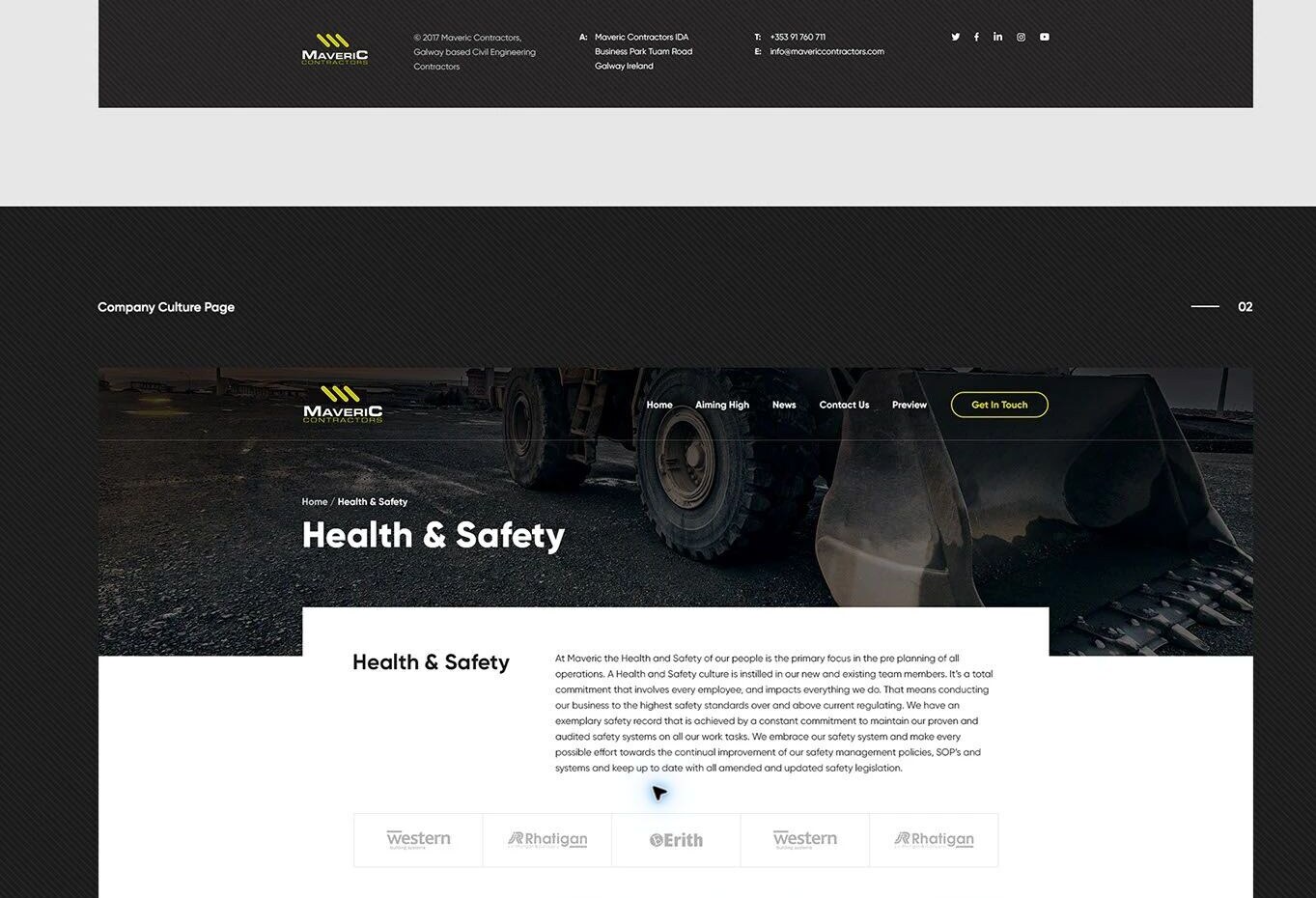 Health and Safety page from the Maveric Contractors civil engineering website.