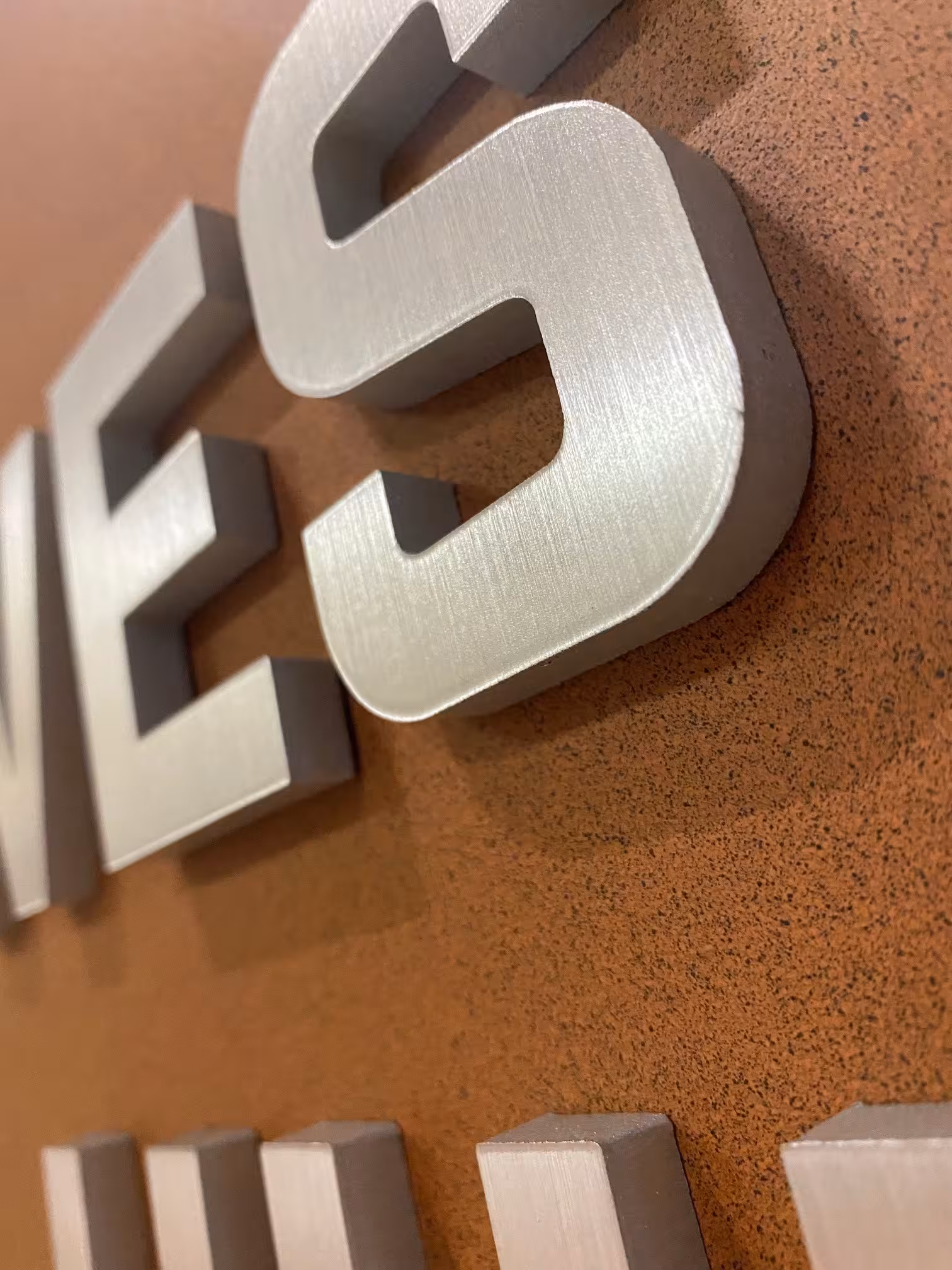 Flat cut metal letters mounted flush on wall