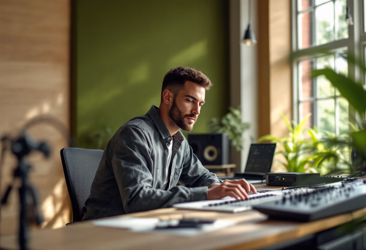 image of a music producer at a console