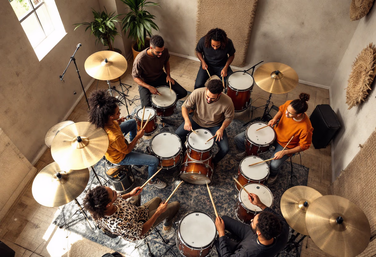 image of drumming class in session