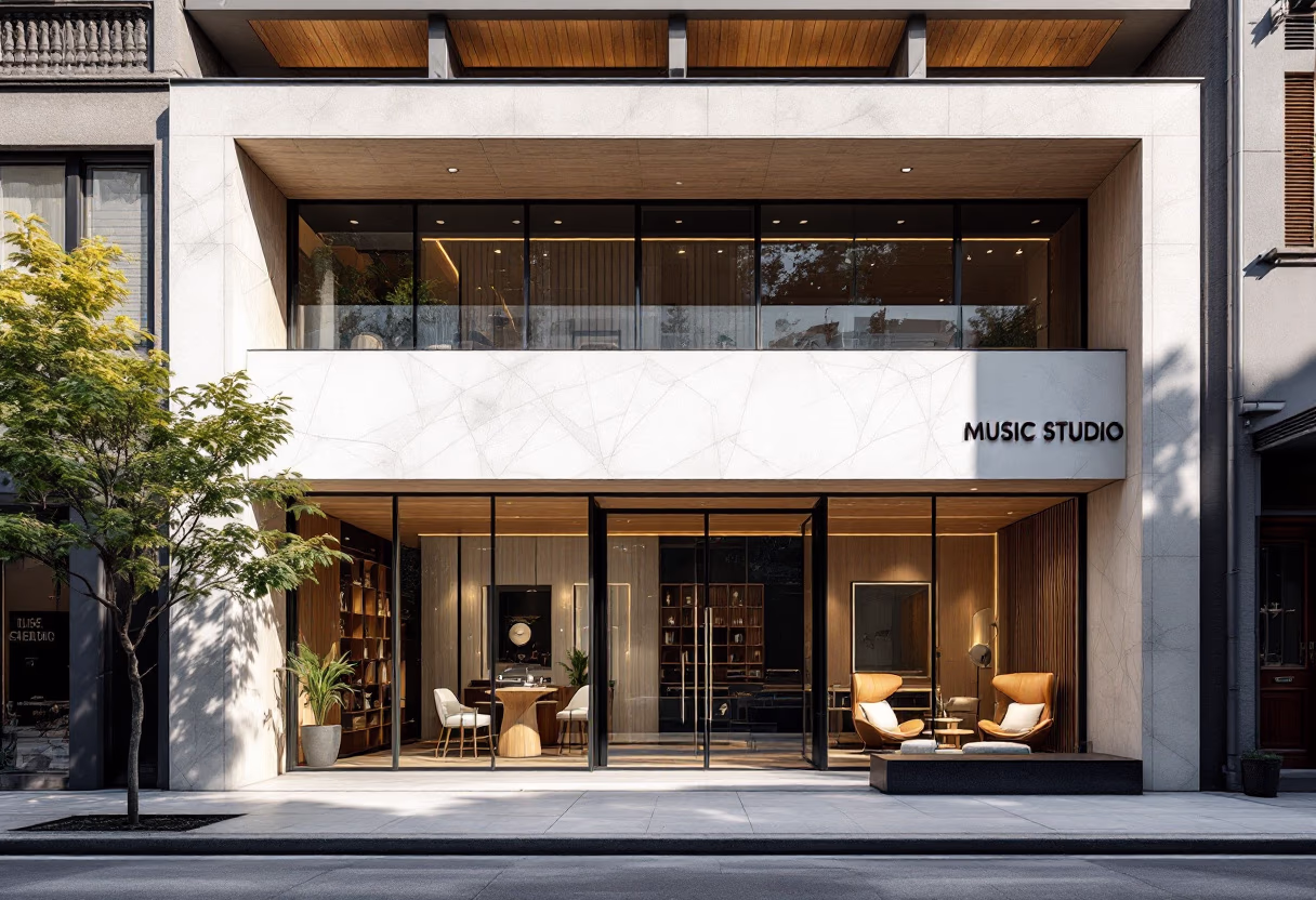 image of studio exterior (photography) (for a music studio)