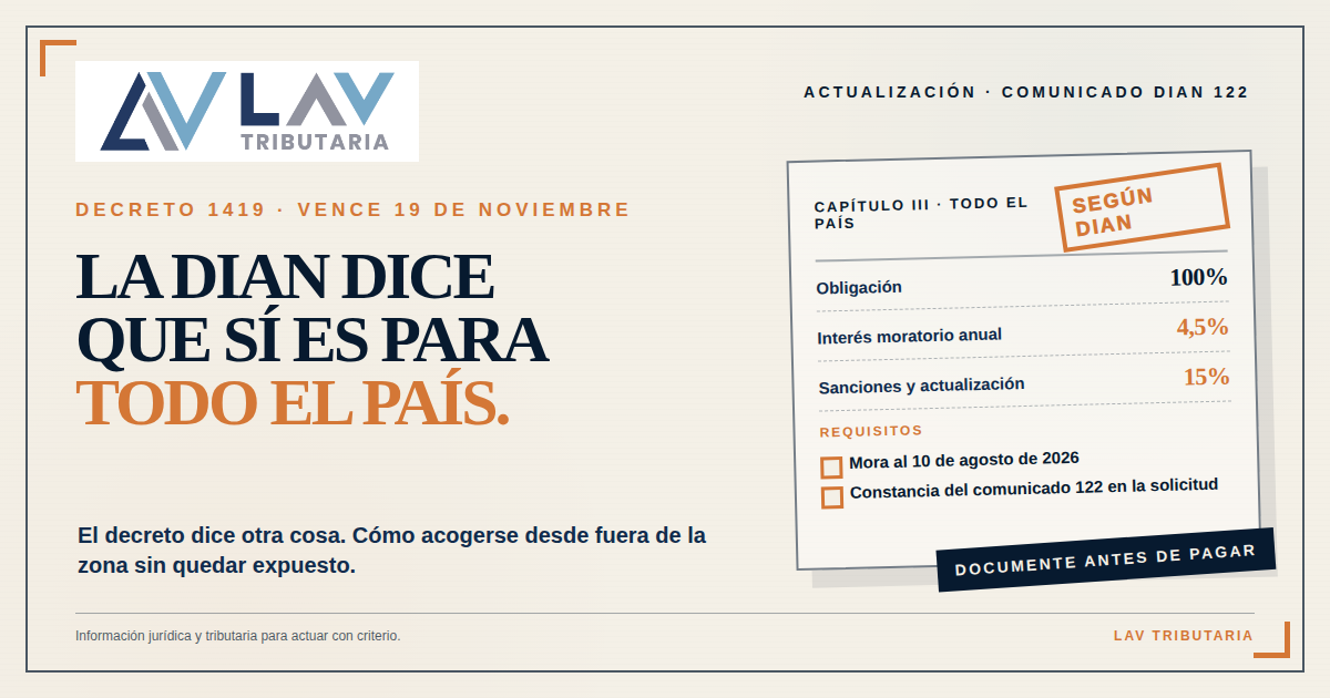 La DIAN dice que los alivios del Decreto 1419 son para todo el país. El decreto dice otra cosa.