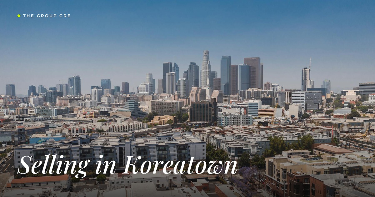 Los Angeles apartment buildings near Koreatown with downtown skyline