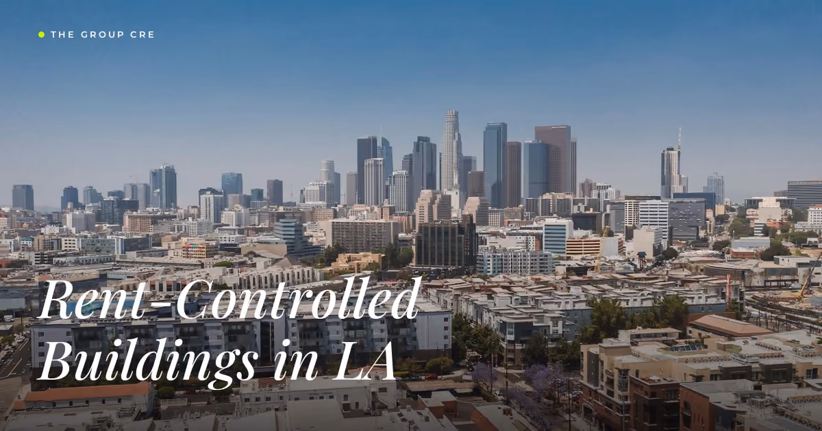 Los Angeles rent-controlled apartment buildings with downtown skyline