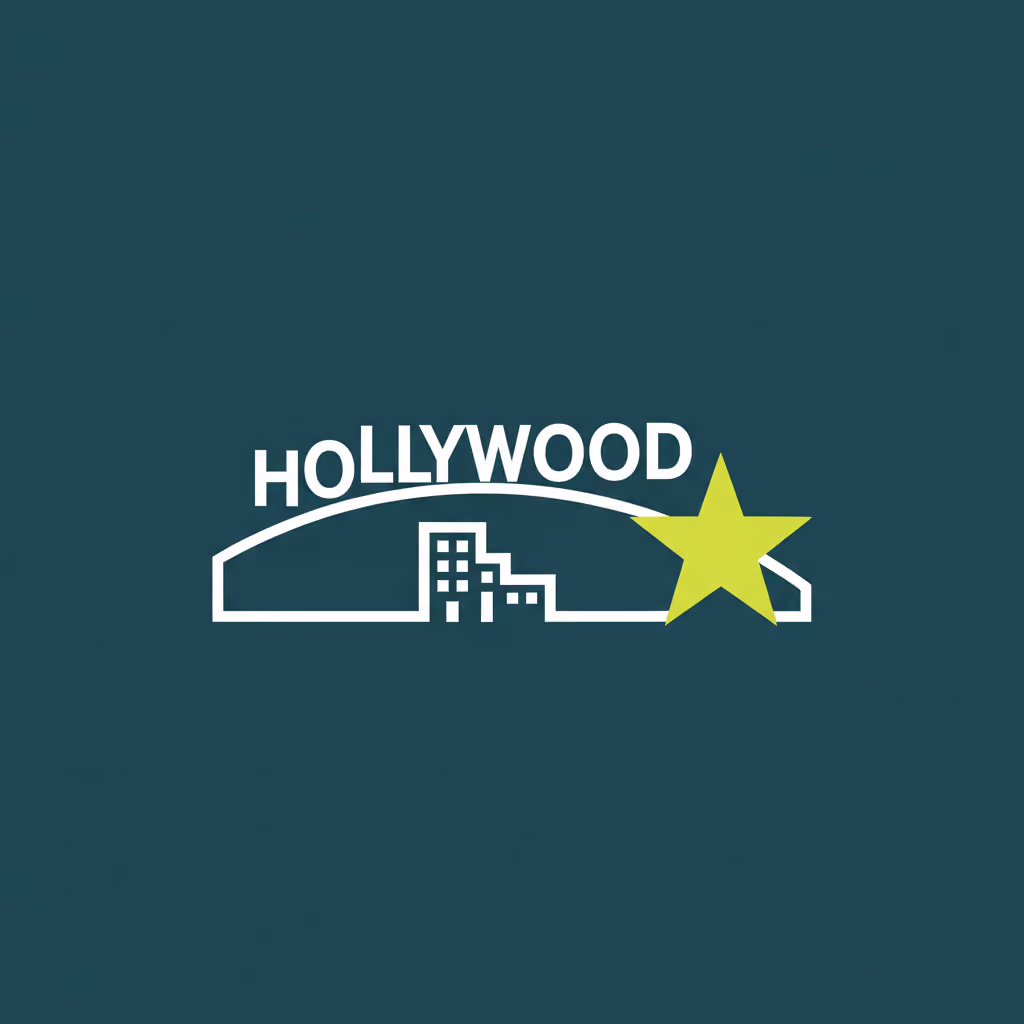 Illustrated Hollywood sign and apartment building with star