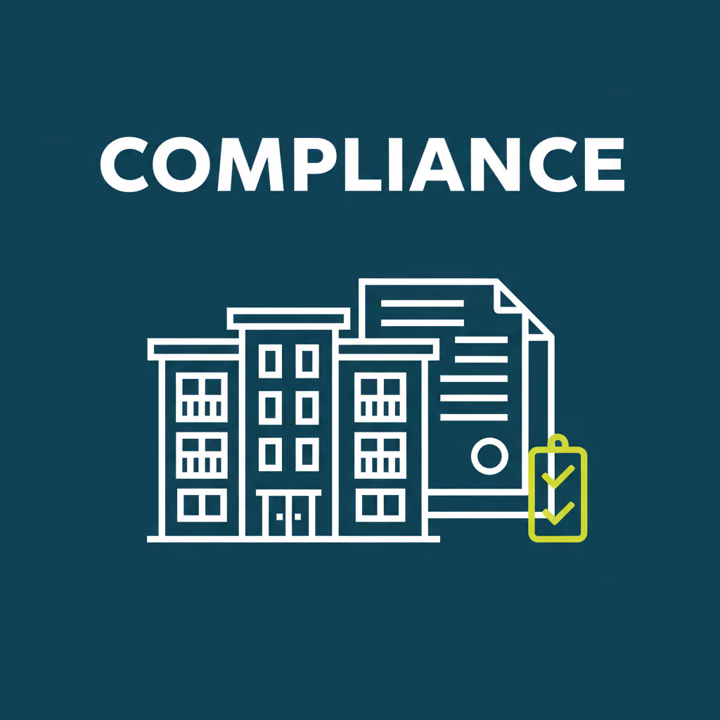Illustrated thumbnail labeled COMPLIANCE for the blog post "What Makes Selling Multifamily Properties in Los Angeles Challenging"