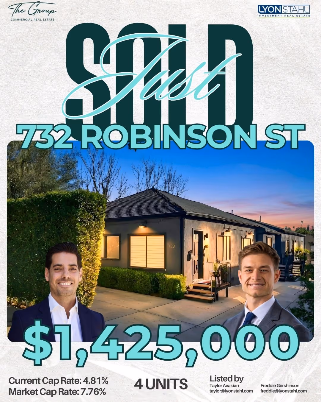 Just Sold — 4-unit multifamily apartment building at 732 Robinson St, Los Angeles, CA 90026