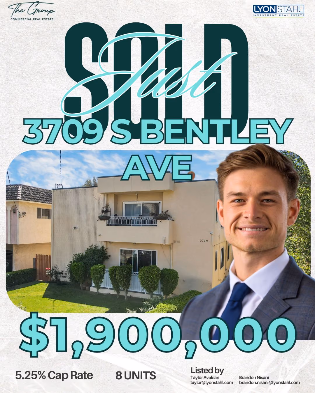 8-unit multifamily apartment building at 3709 S Bentley Ave, Los Angeles, CA 90034