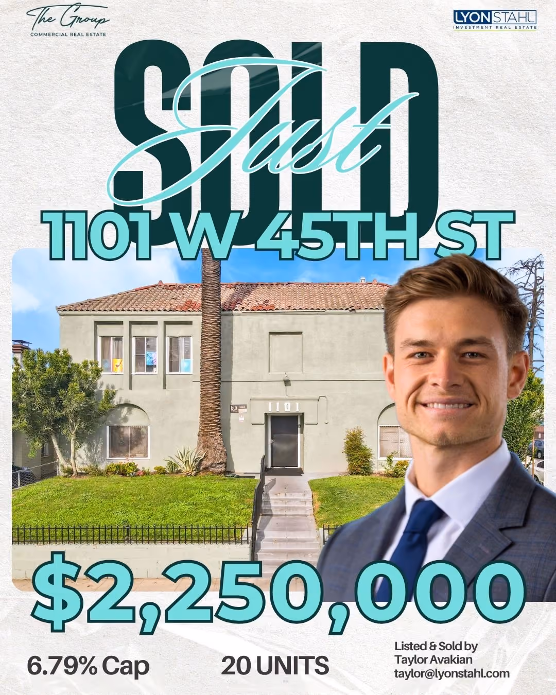 Just Sold — 20-unit multifamily apartment building at 1101 W 45th St, Los Angeles, CA 90037