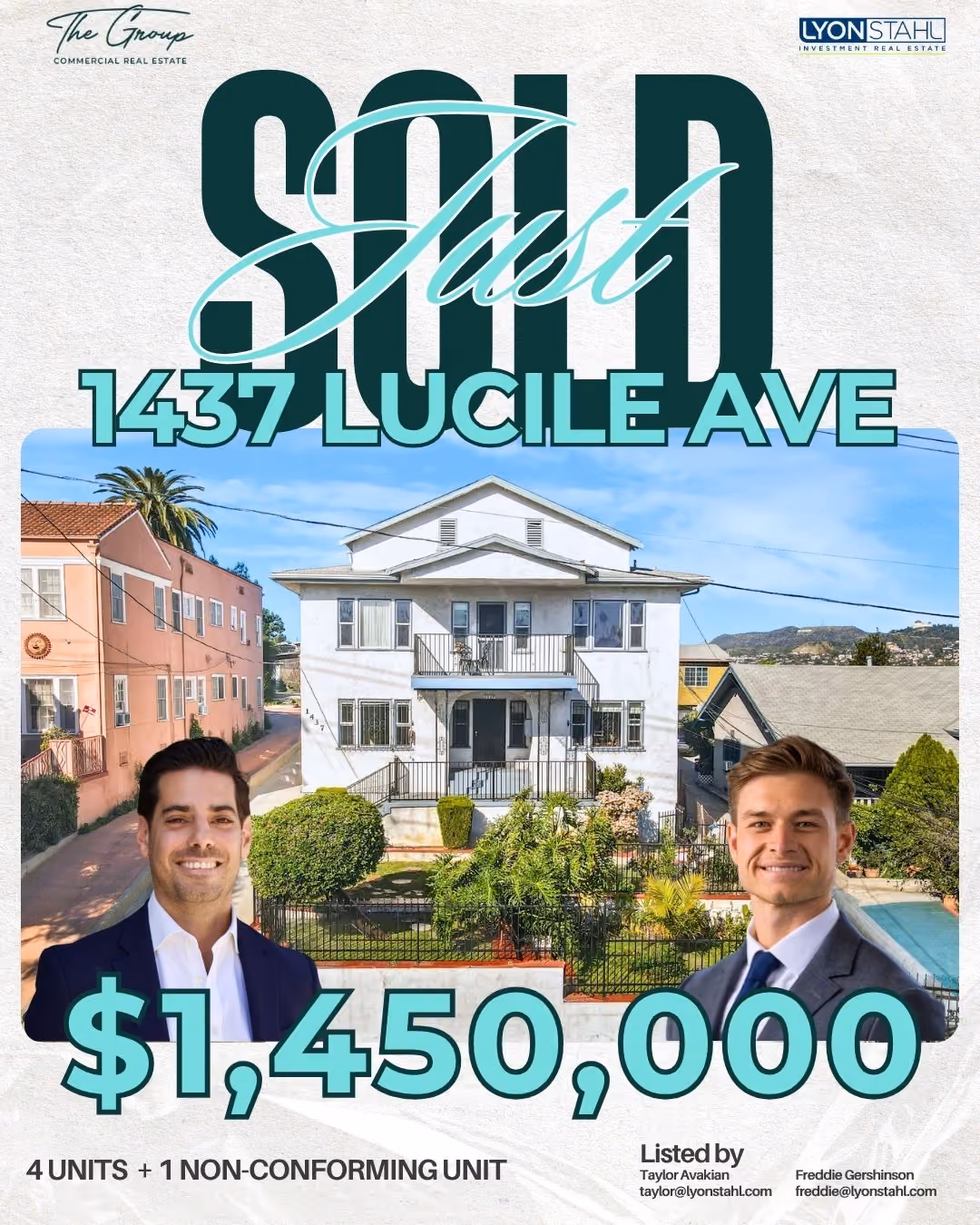 Just Sold — 4-unit multifamily apartment building at 1437 Lucile Ave, Los Angeles, CA 90026