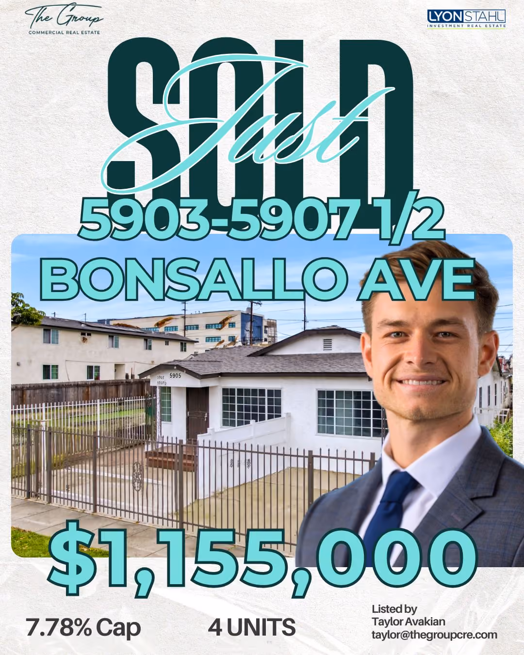 Just Sold — 4-unit multifamily apartment building at 5903-5907 1/2 Bonsallo Ave, Los Angeles, CA 90044