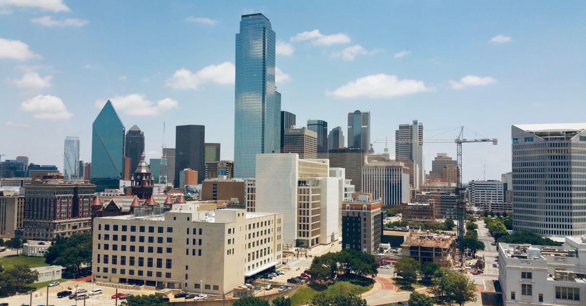 Dallas skyline on a clear day seen from above Uptown
