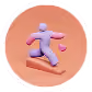 3D illustration of a purple humanoid figure running with a red heart symbol near its chest on a peach circular background.