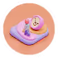 Illustration of a pink clock on a tray with a plate of food and a cup, symbolizing scheduled or timed eating.