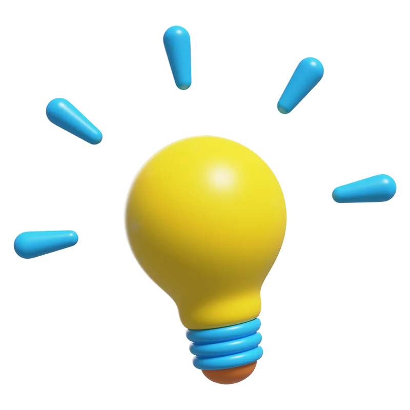 Bright yellow light bulb icon glowing on blue background.