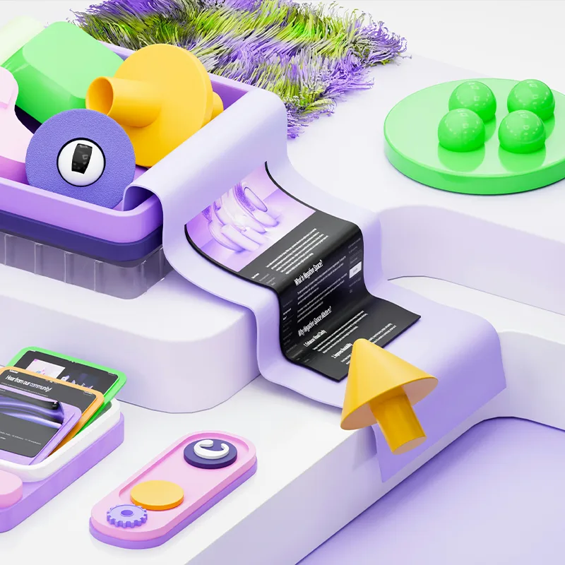 Colorful 3D tech objects and accessories.