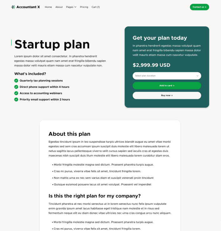 Accountant X - Pricing Single Main Page - Accountant Webflow Template