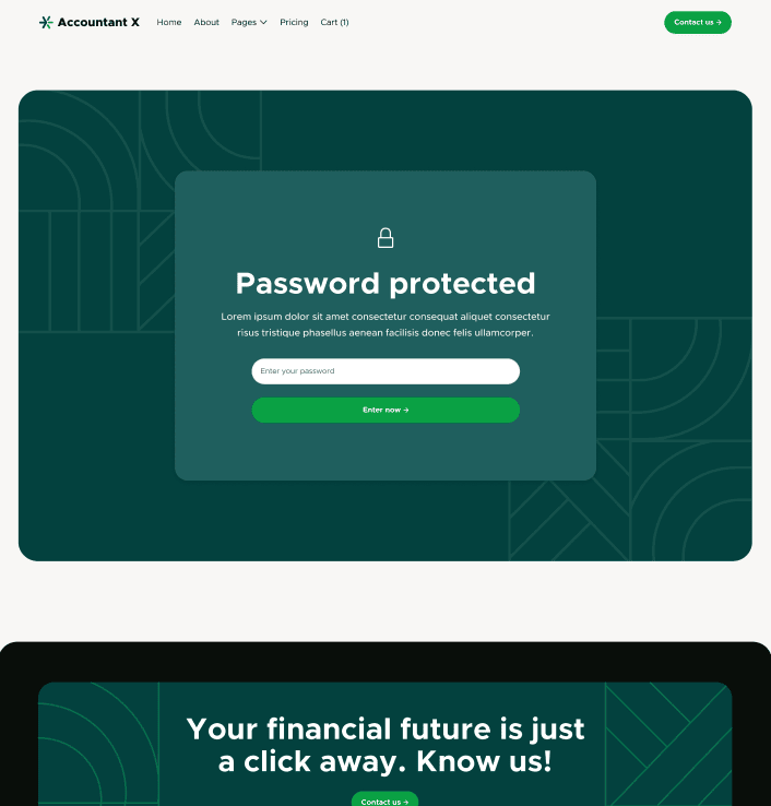 Accountant X - Password Protected Utility Page - Accountant Webflow Template