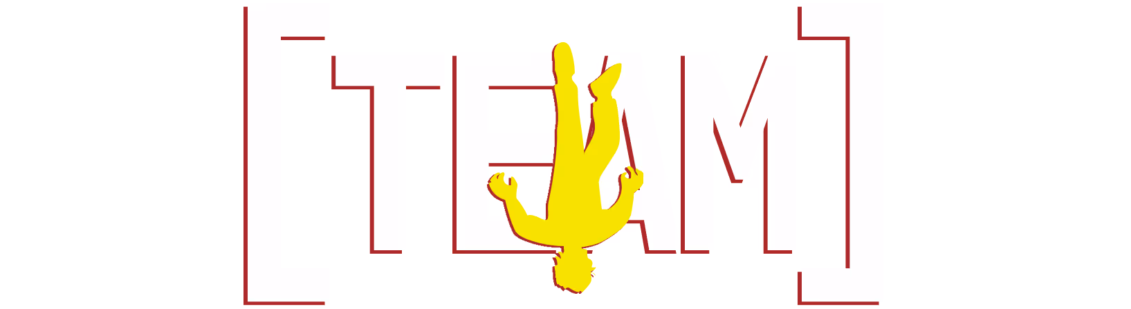 Yellow silhouette of a person performing a handstand in front of stylized red text spelling 'TEAM'.