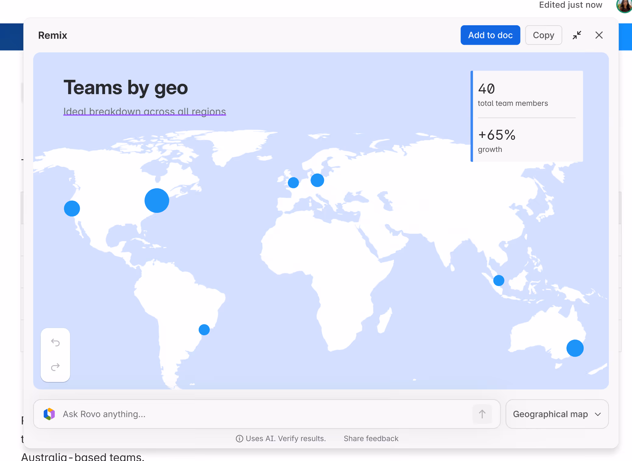 A sample map visualization generated by Remix inside a Confluence page