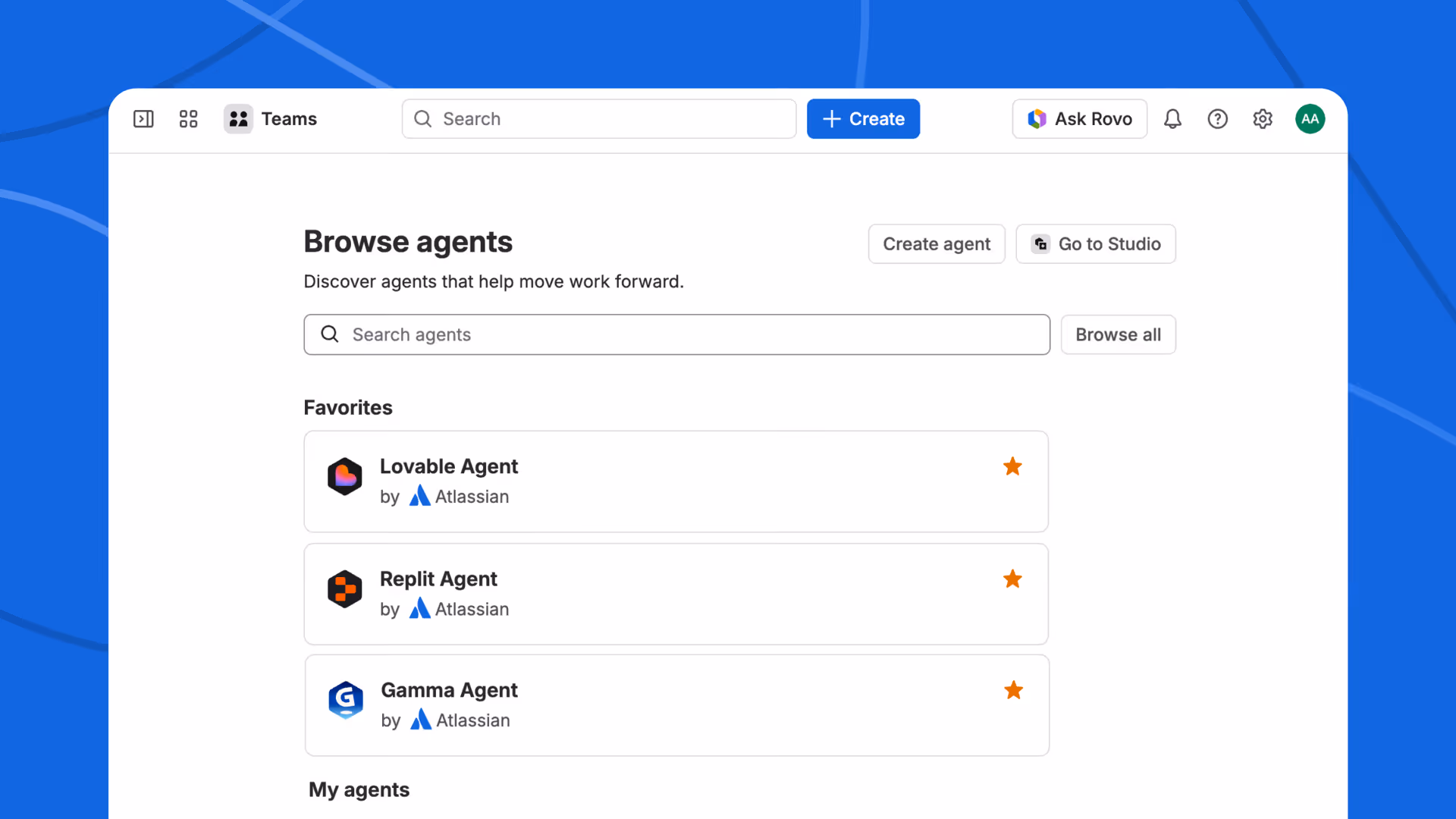 Illustration of third-party agents (Lovable, Replit, Gamma) coming to Confluence