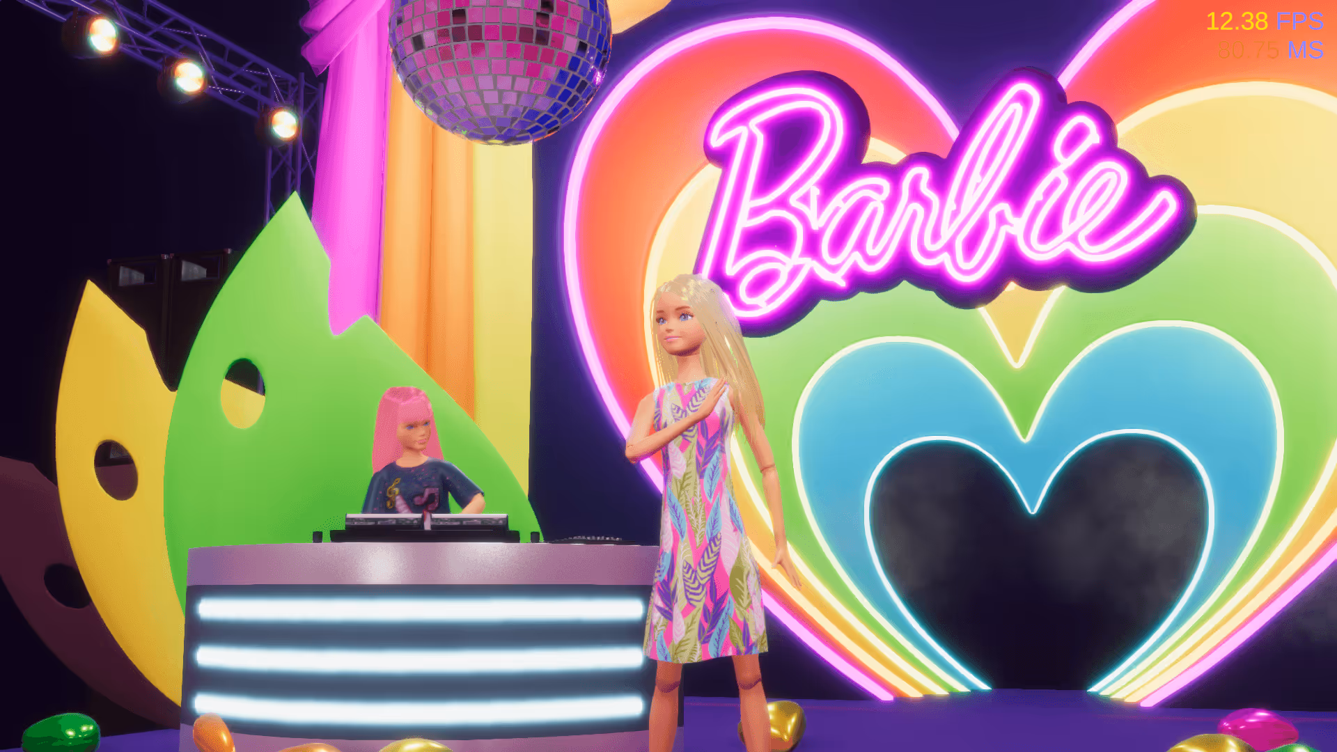 Barbie logo with pink and purple neon heart design