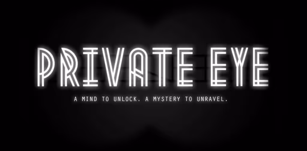 Private Eye noir-style text logo on dark background
