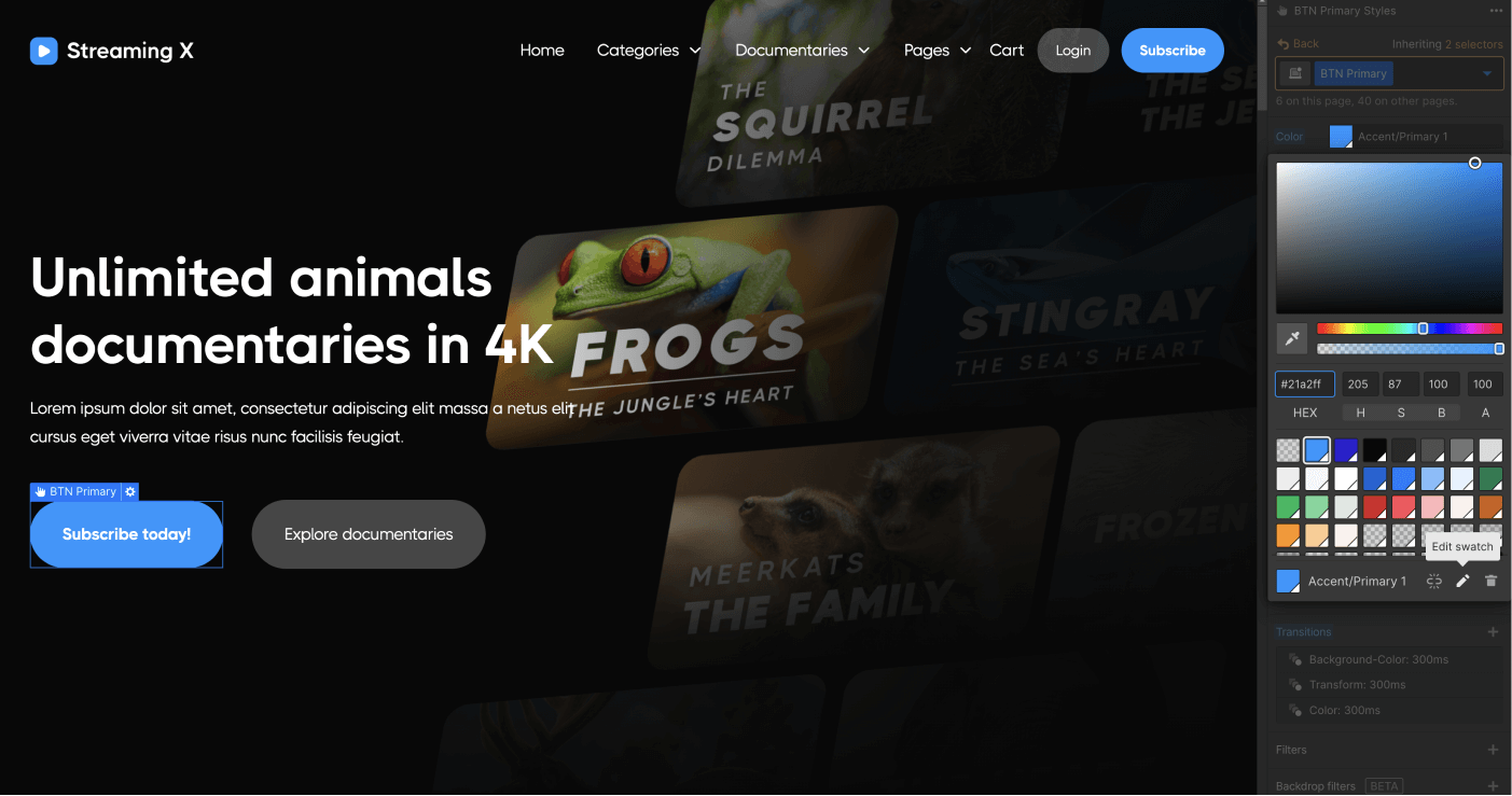 Colors - Streaming X Webflow Template