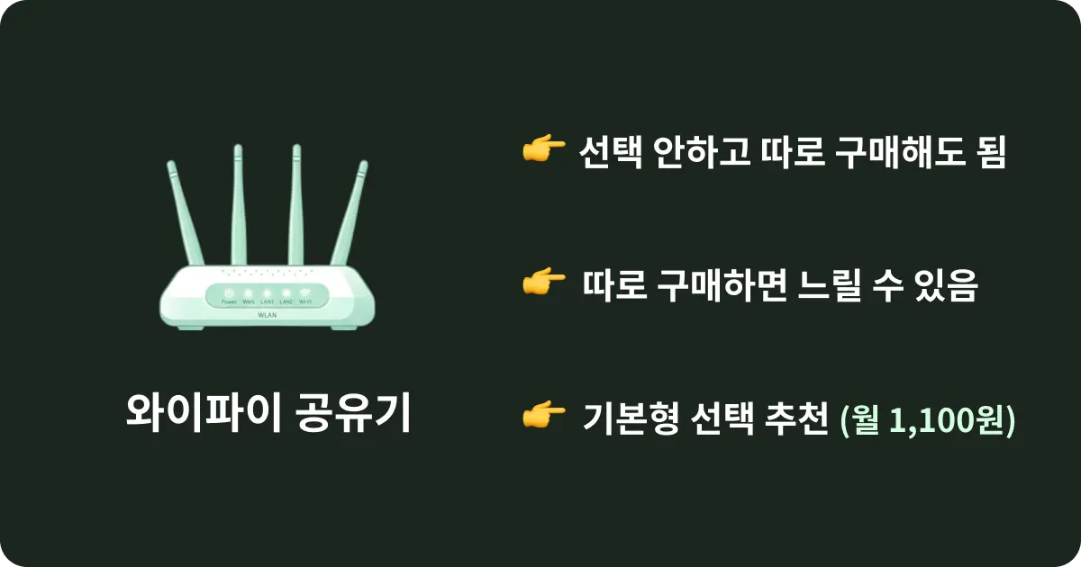 인터넷요금제 선택 시 인터넷 공유기 특징 및 권장사항