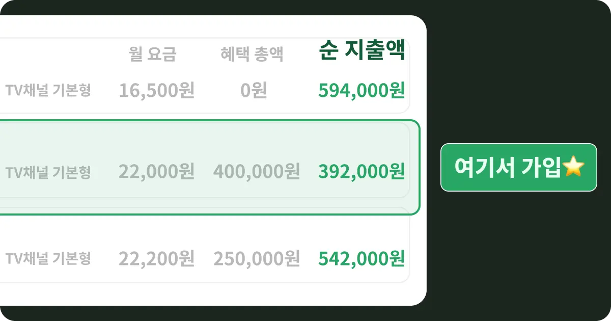 인터넷 가입 업체 중 순 지출액 저렴한 곳 선택
