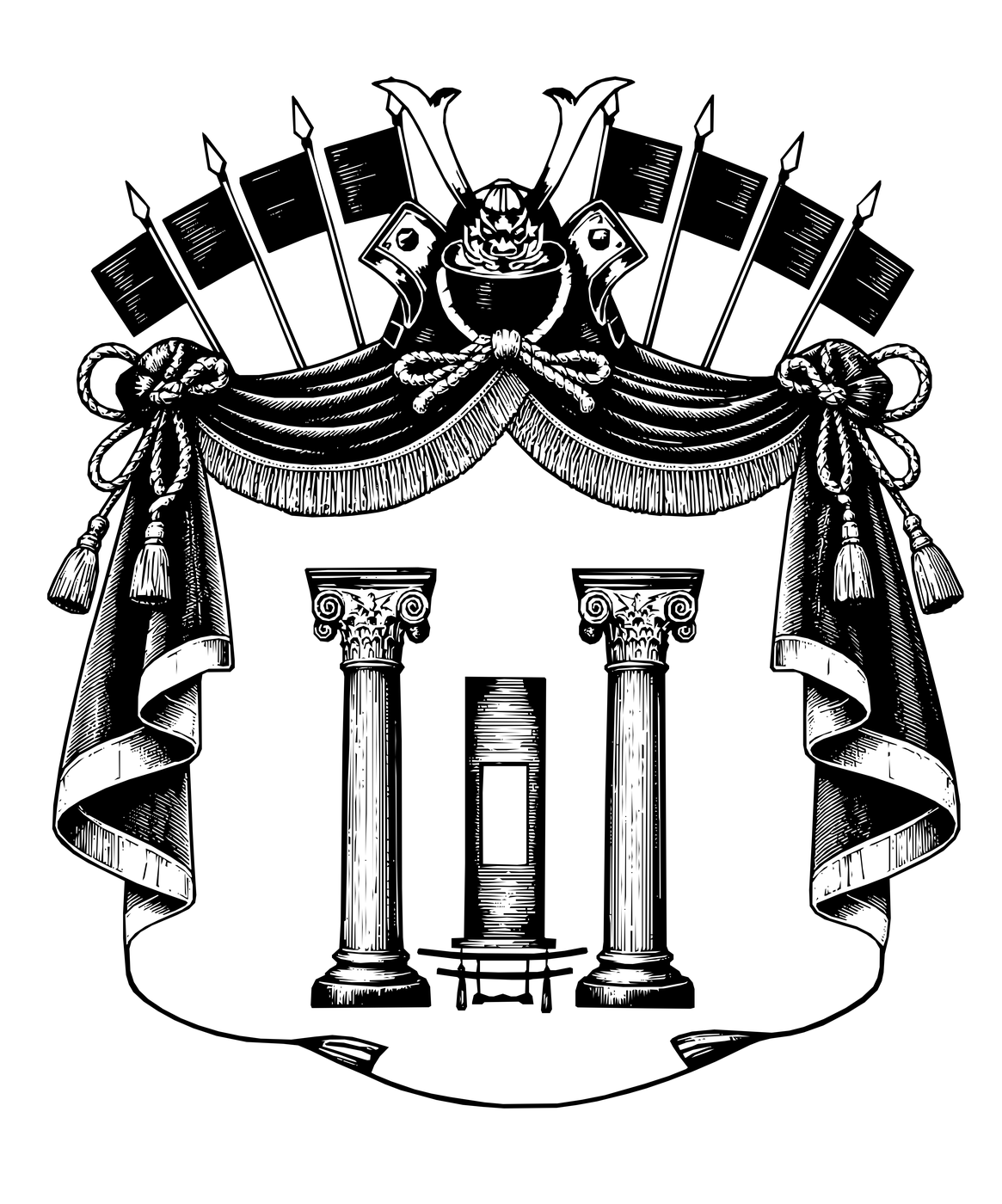 Black archival Kamon seal on a private field document