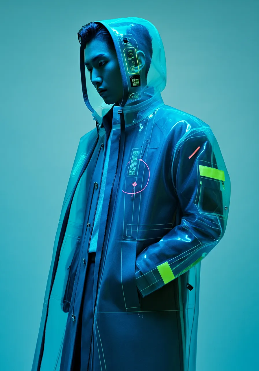 man wearing jacket with neon background