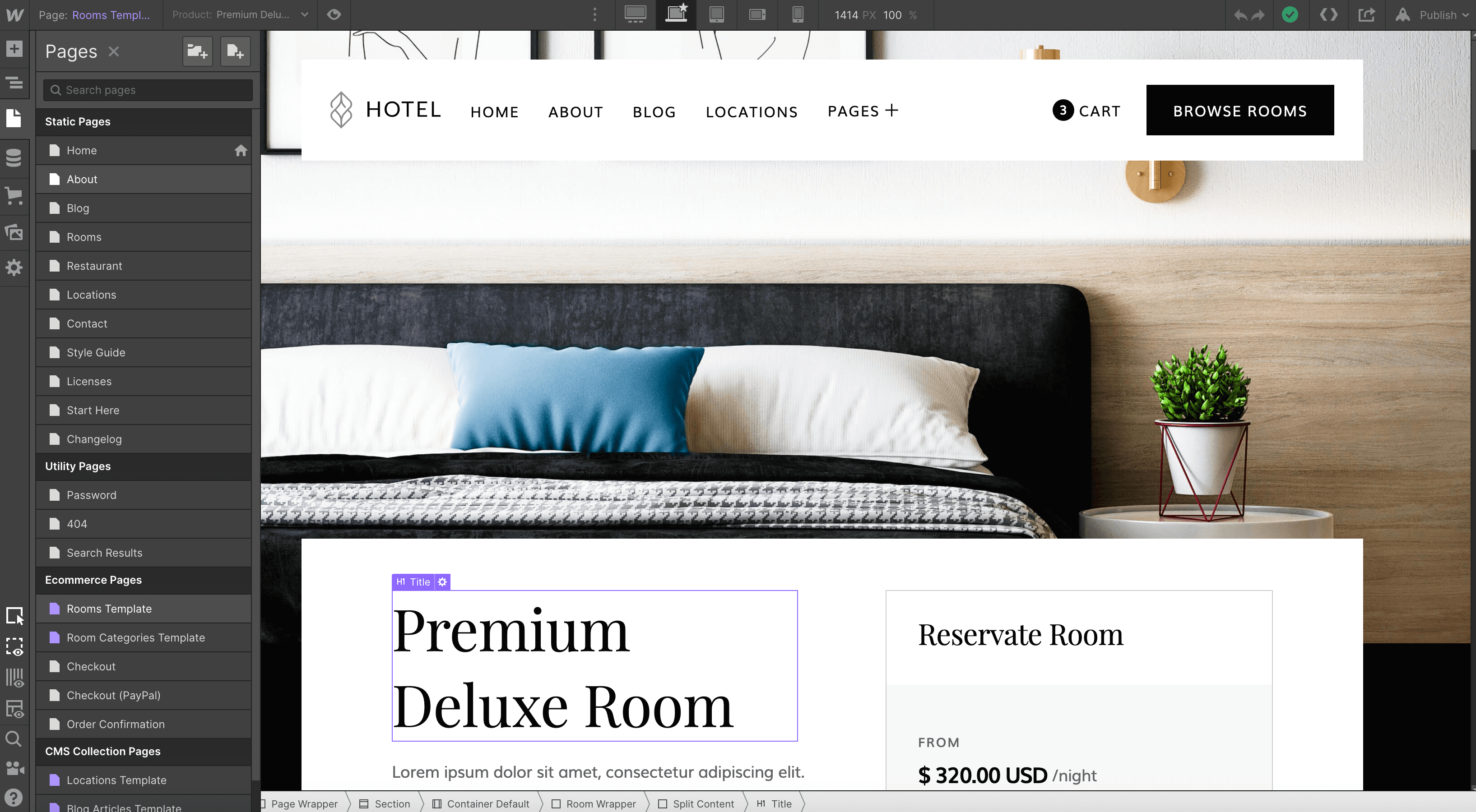 eCommerce Page - Hotel Webflow Template