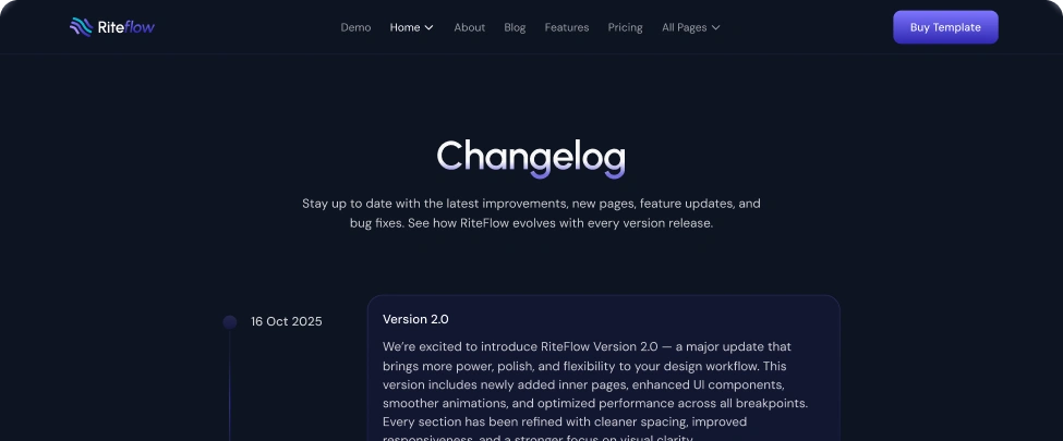 Riteflow Webflow Template Changelog