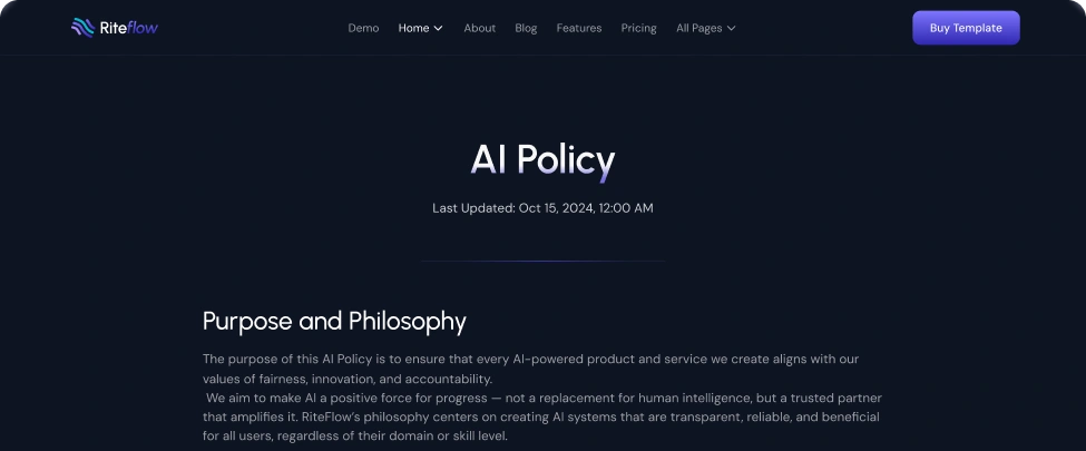 Riteflow Webflow Template Ai Policy