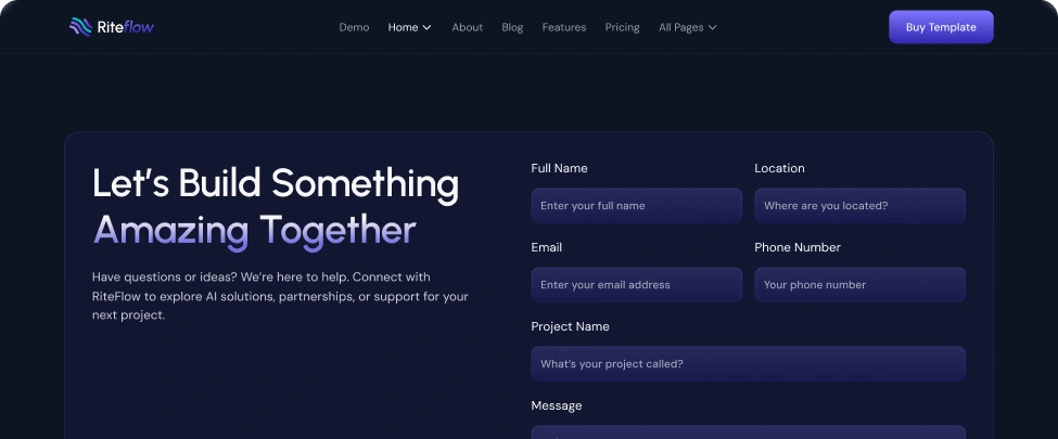 Riteflow Webflow Template Contact