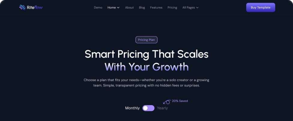 Riteflow Webflow Template Pricing