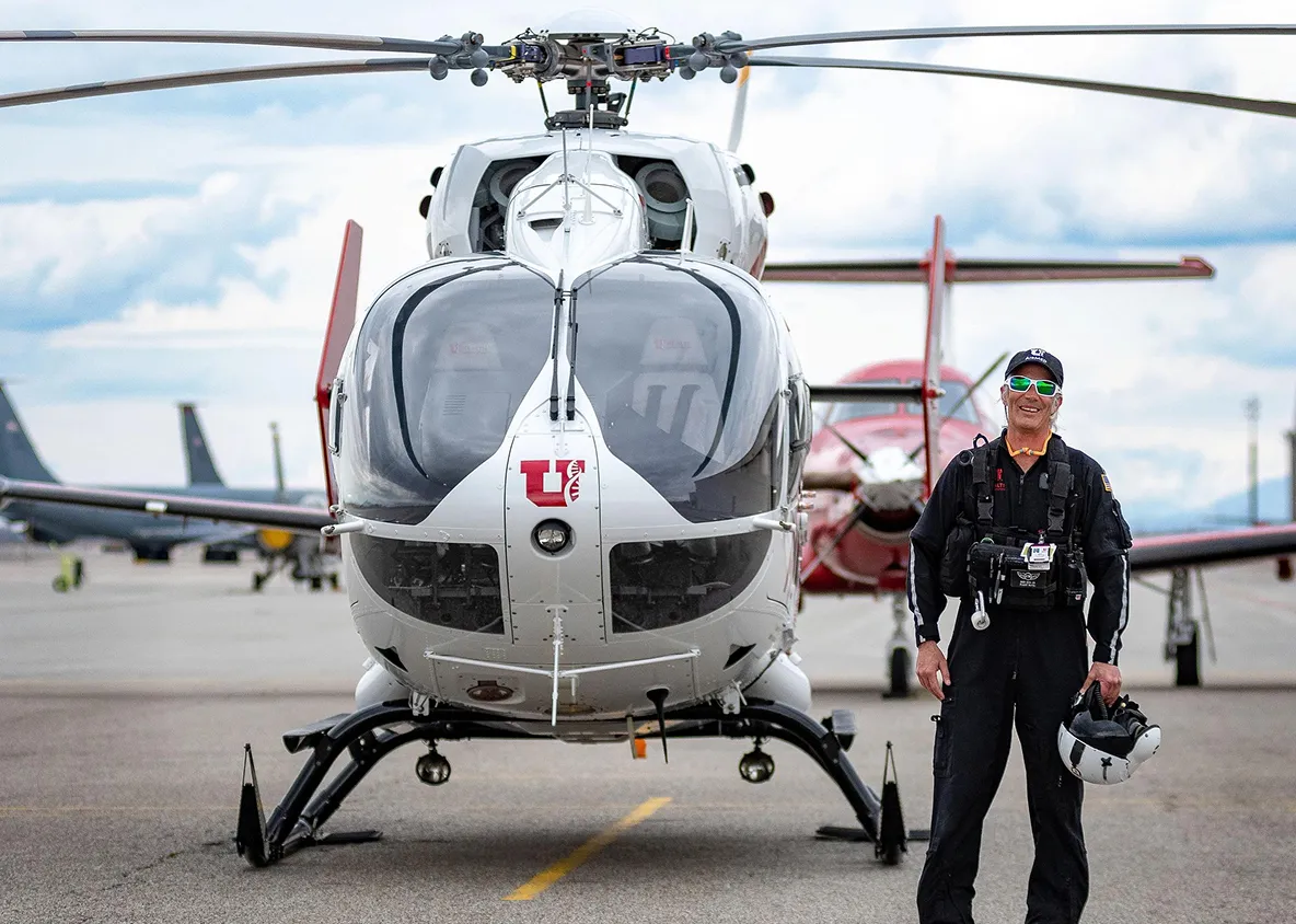 Air medical transport helicopter providing emergency medical evacuation services.