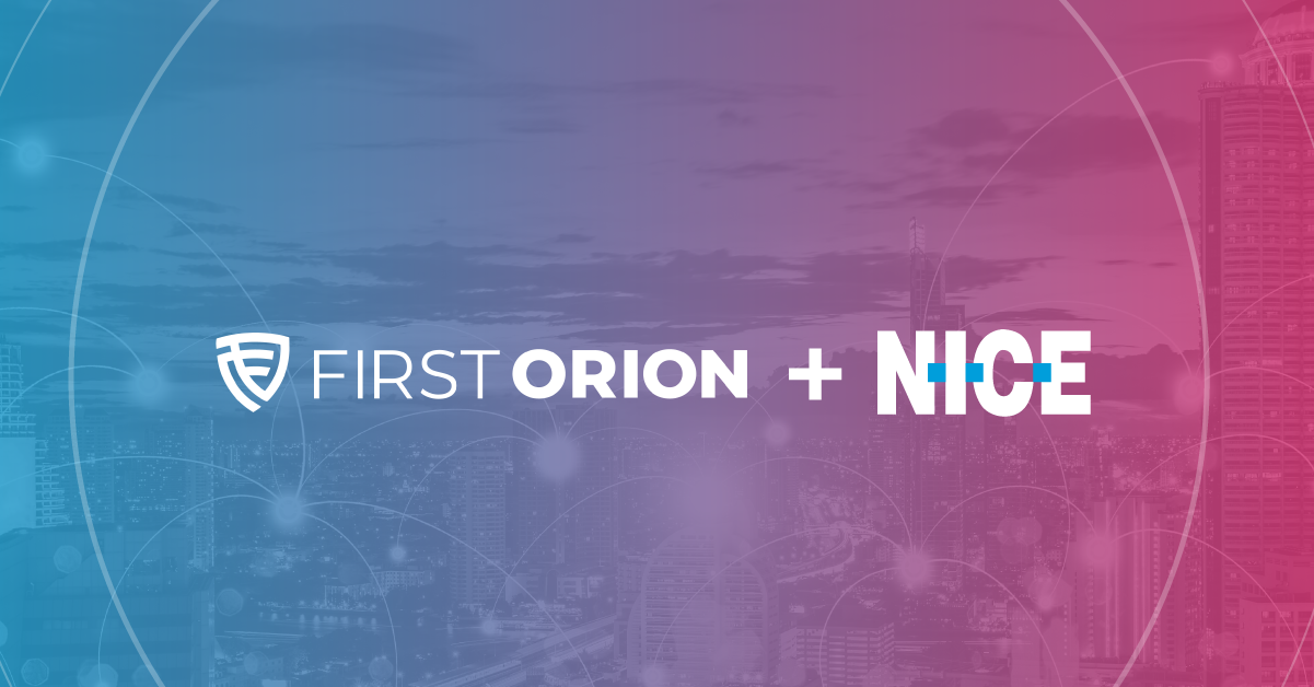 First Orion and NICE logos displayed on gradient background representing branded calling partnership integration