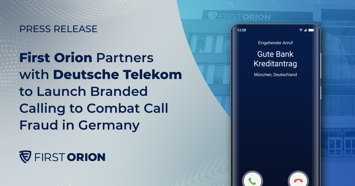First Orion press release showing branded calling feature on smartphone displaying German bank credit application call