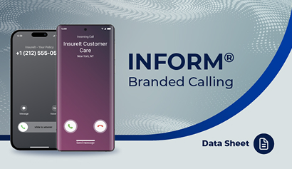 INFORM Branded Calling data sheet thumbnail showing two smartphones displaying branded caller ID